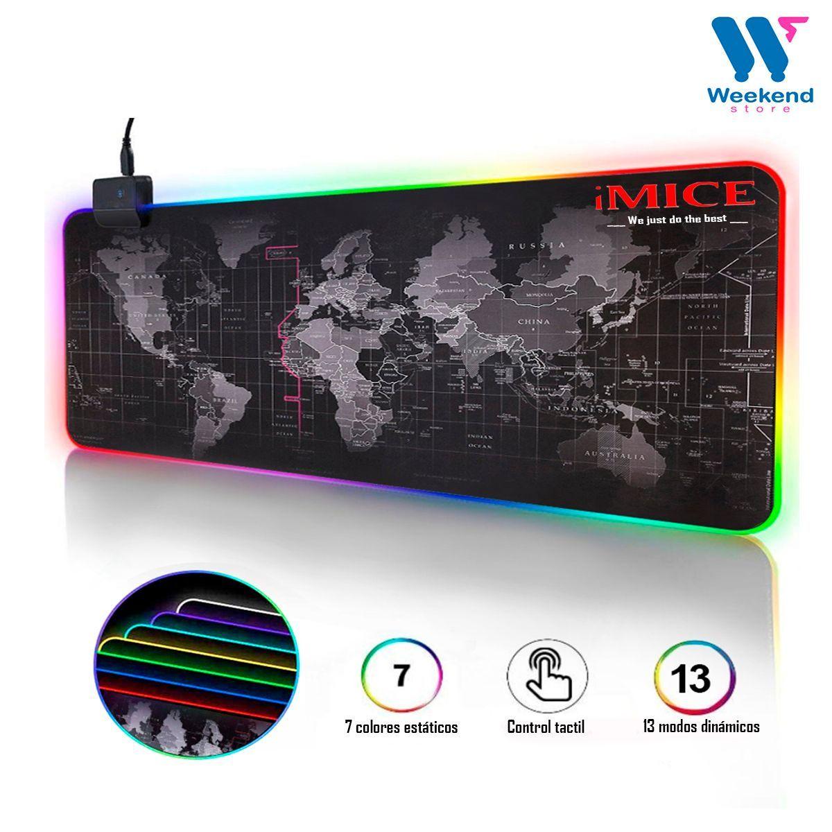 Mousepad Gamer Led Rgb Usb 80x30cm Imice Pd-06 Mapa Mundial-1