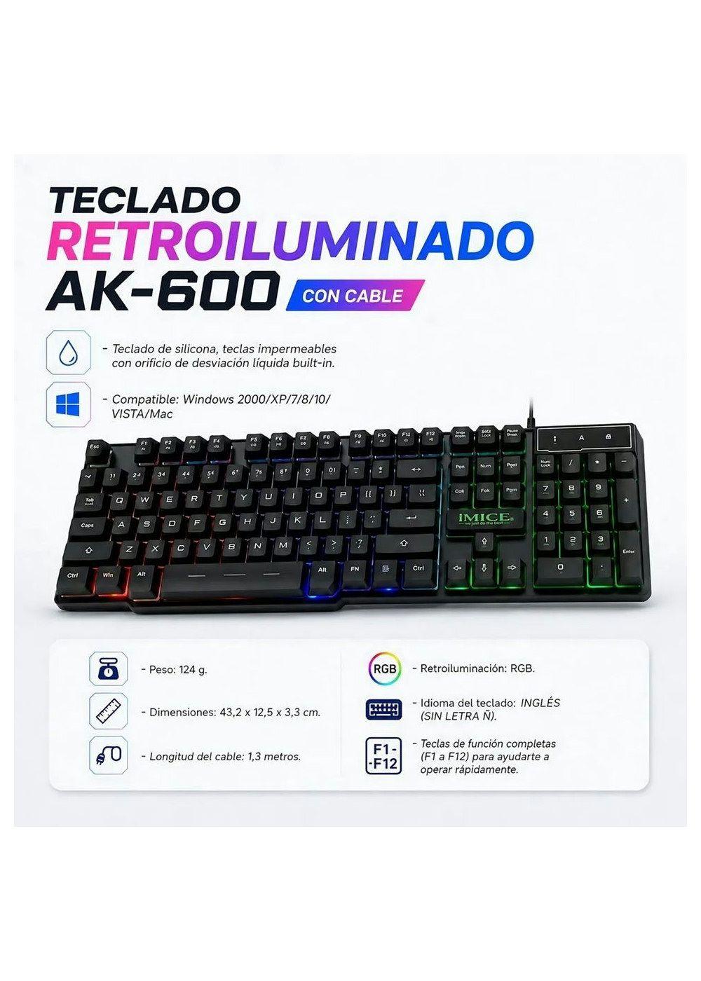 Pack Imice Gamer Teclado Ak600 + Mouse T80 + Mousepad S-1