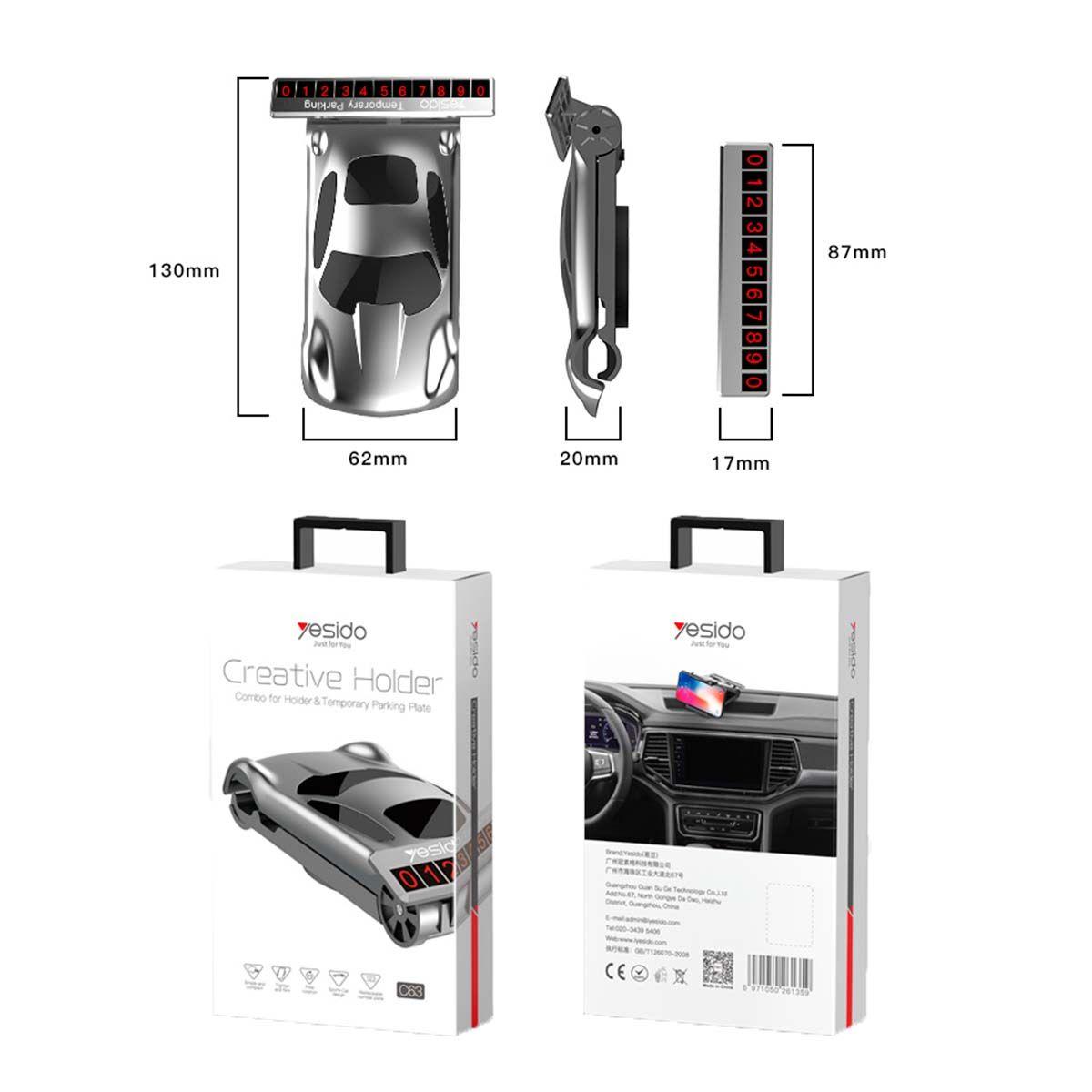 Soporte Celular Car Holder Auto Porta Teléfono Yesido C63 Gris-7