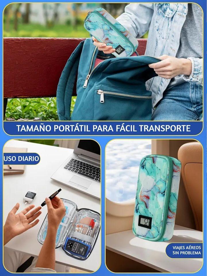 Bolso Estuche De Viaje Porta Insulina Refrigerante Portatil Mármol Verde-2