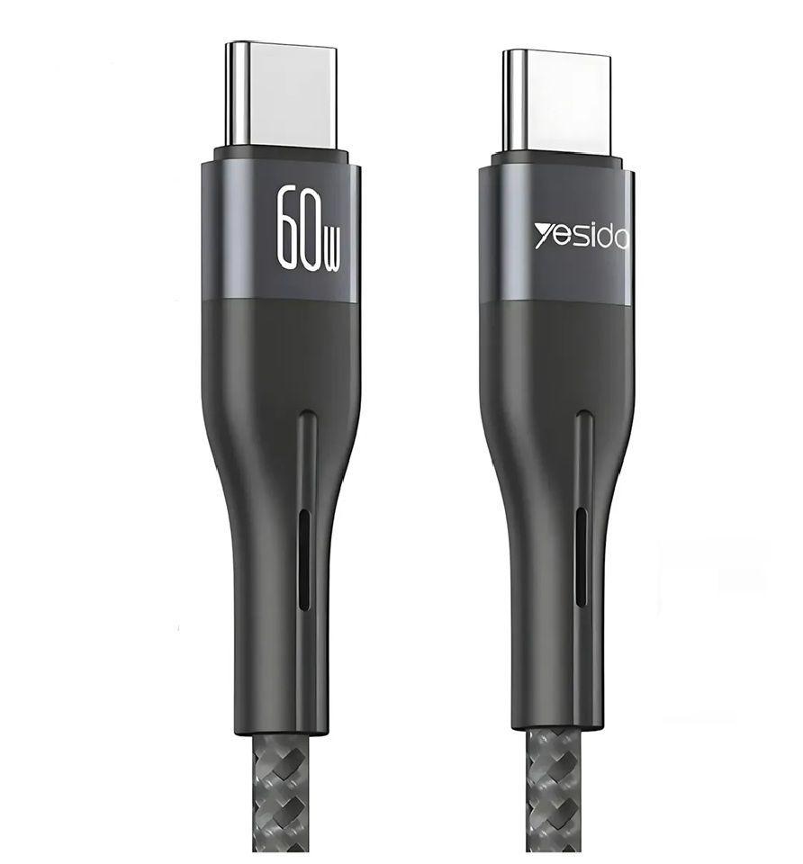 Cable Usb Tipo C A Usb C Largo 1 Metro 60w Para iPhone Samsung Yesido CA156 Negro-0