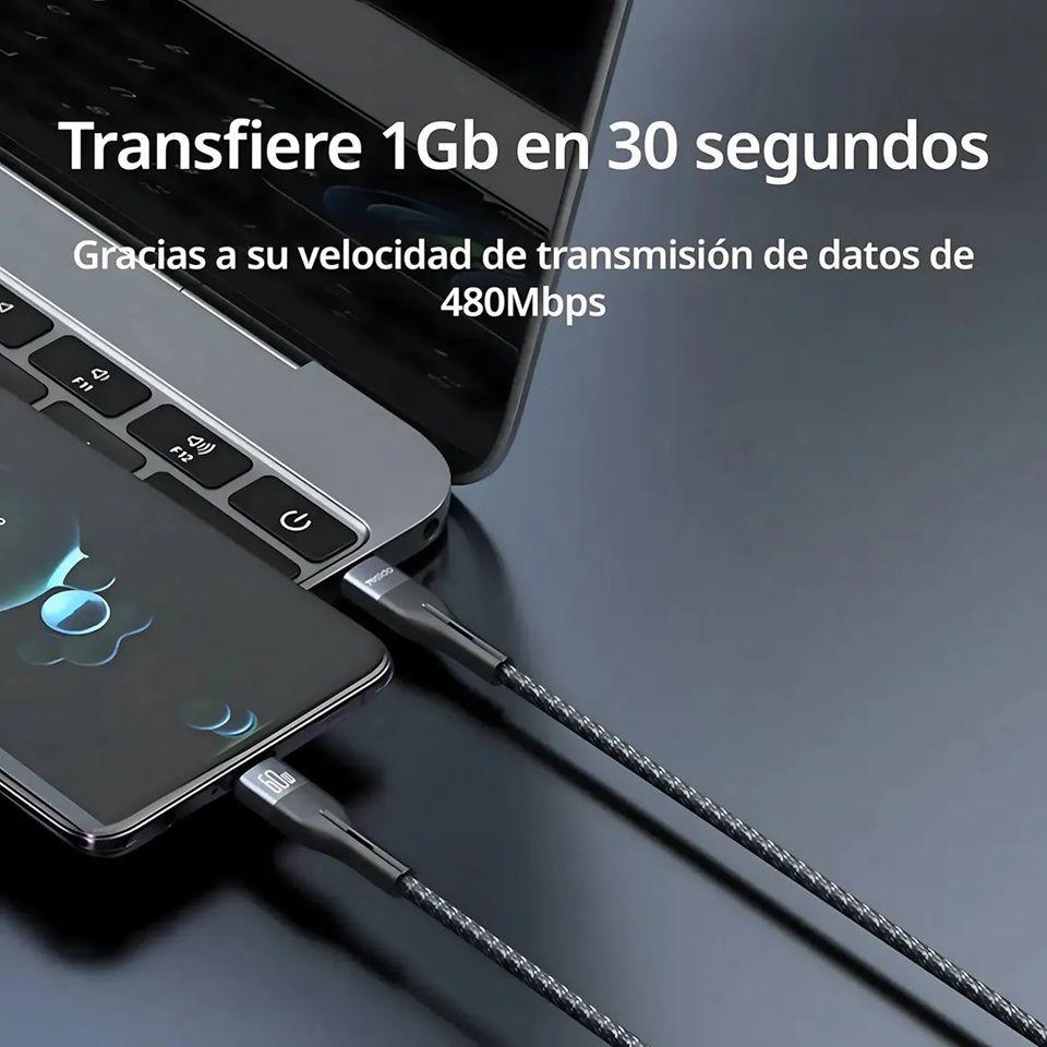 Cable Usb Tipo C A Usb C Largo 1 Metro 60w Para iPhone Samsung Yesido CA156 Negro-3