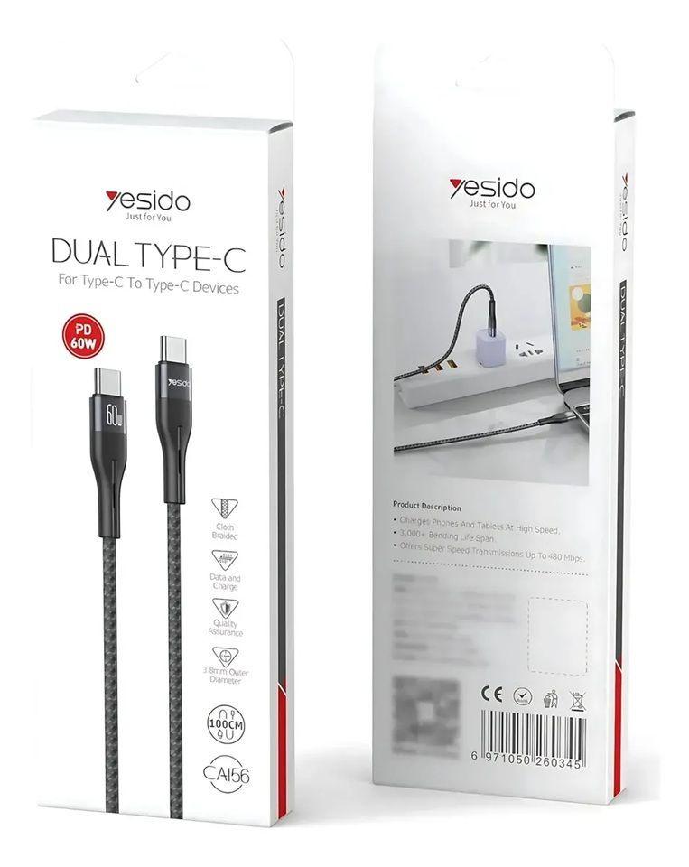 Cable Usb Tipo C A Usb C Largo 1 Metro 60w Para iPhone Samsung Yesido CA156 Negro-7