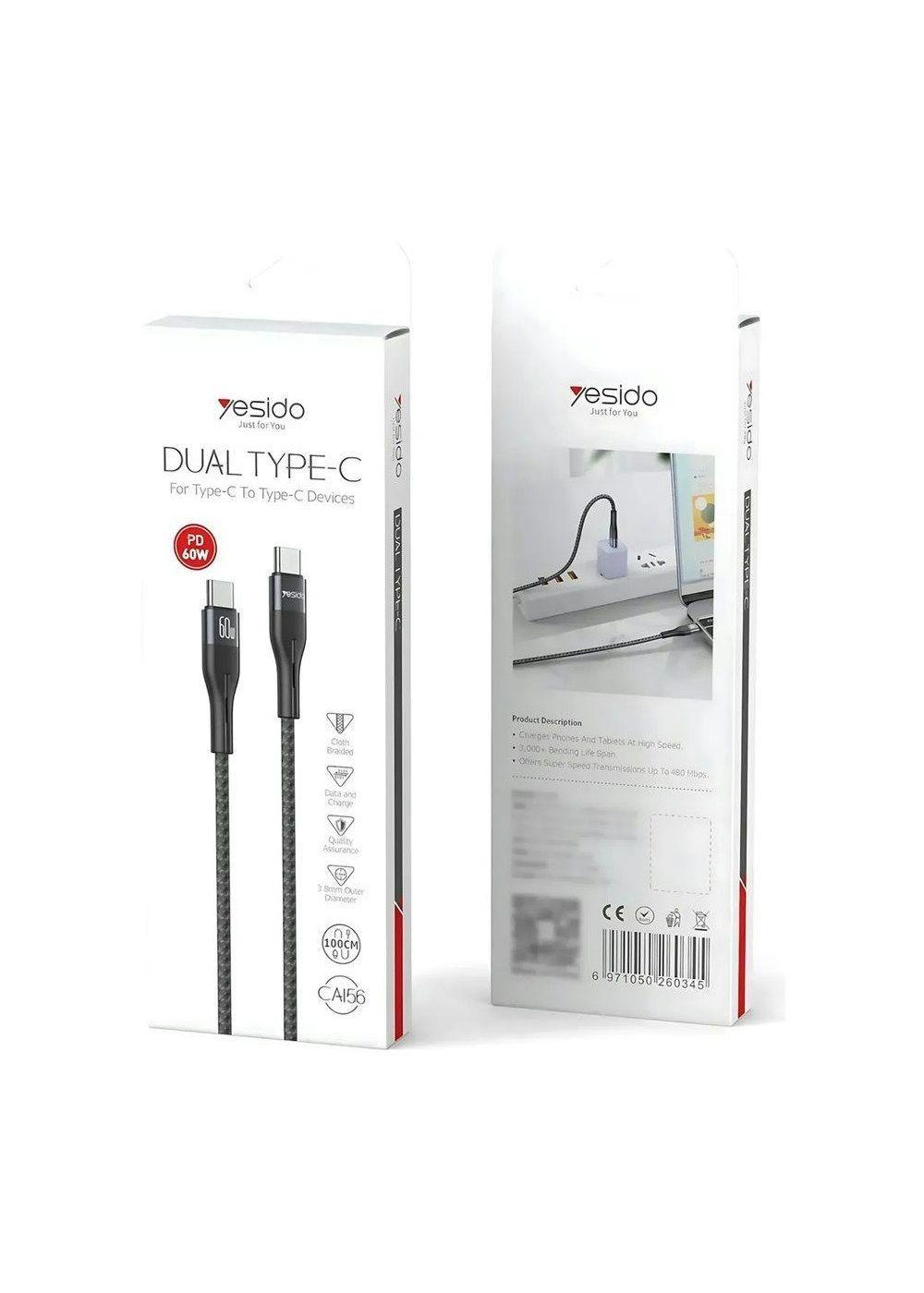 Cable USB Tipo C a USB C 1 Metro 60W Yesido CA156 Negro-7