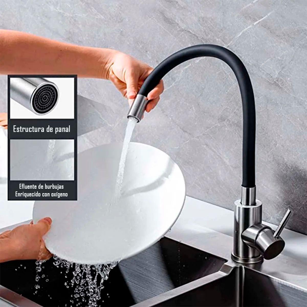 Llave Griferia Lavaplatos Cuello Cisne Flexible Tap15 Negro-3