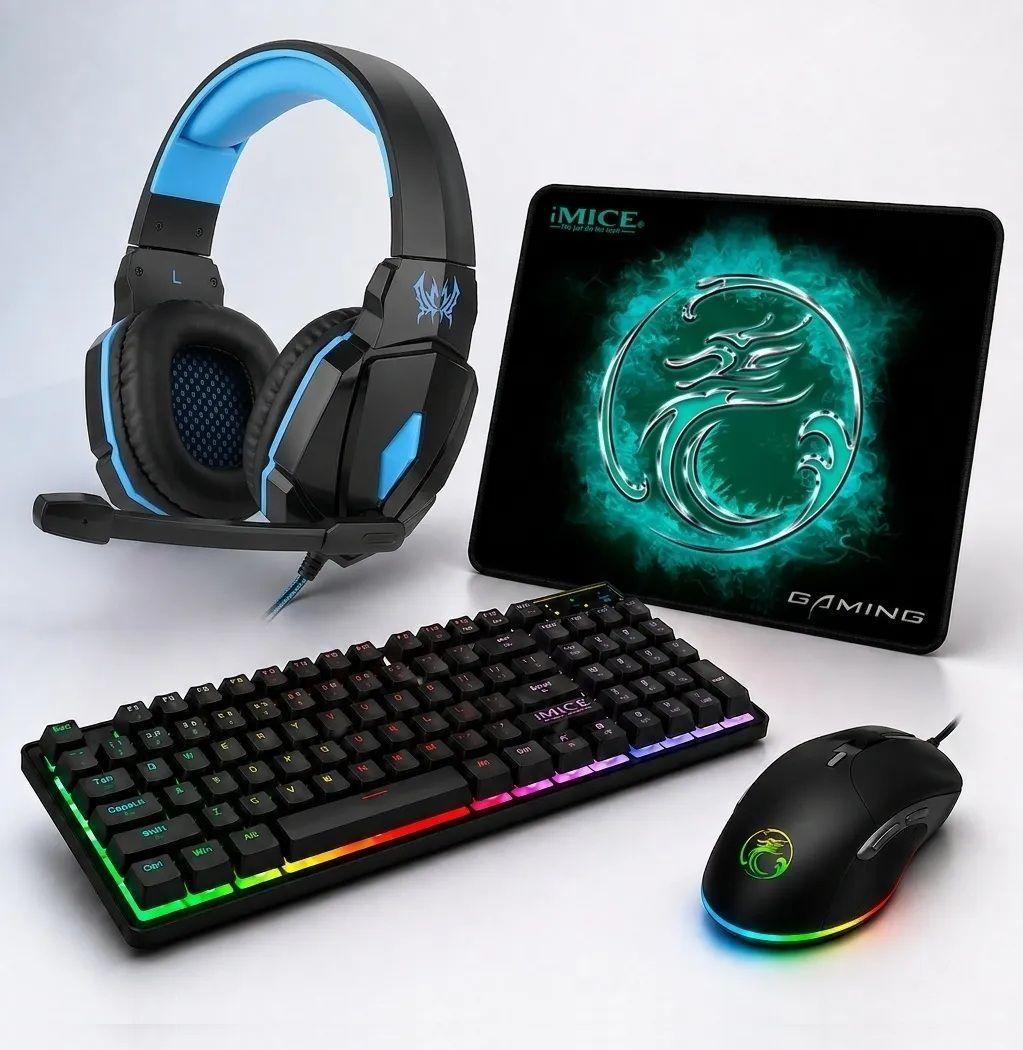 Kit Gamer Imice 4 En 1 Gk-470 Teclado Mouse Audífonos Y Pad Negro-Azul-0