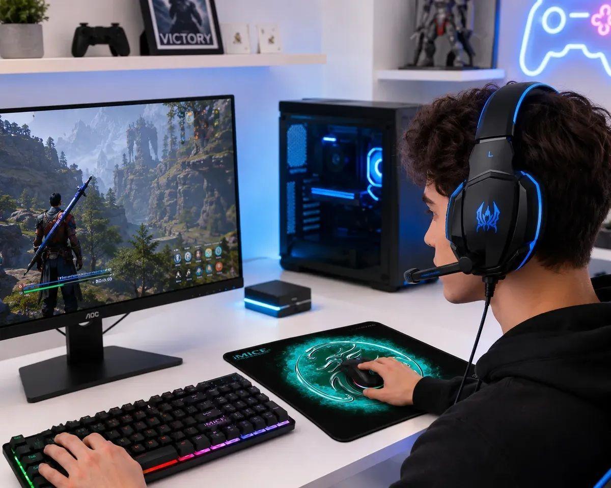 Kit Gamer Imice 4 En 1 Gk-470 Teclado Mouse Audífonos Y Pad Negro-Azul-2