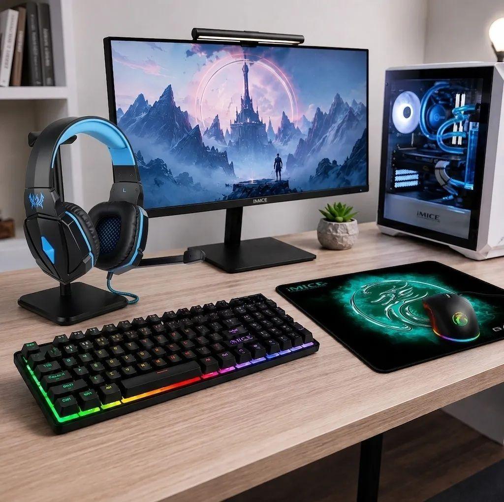 Kit Gamer Imice 4 En 1 Gk-470 Teclado Mouse Audífonos Y Pad Negro-Azul-3