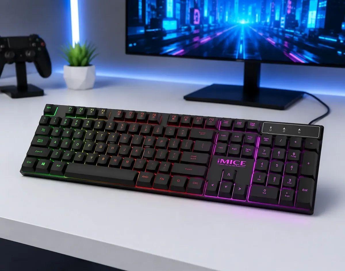 Kit Gamer Imice 4 En 1 Gk-470 Teclado Mouse Audífonos Y Pad Negro-Azul-4