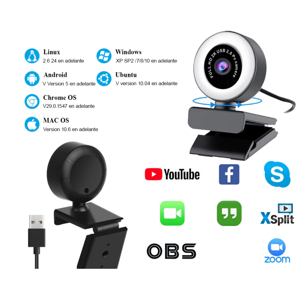 Webcam Camara Full Hd 1080p y Micrófono Aro Led Teletrabajo-2