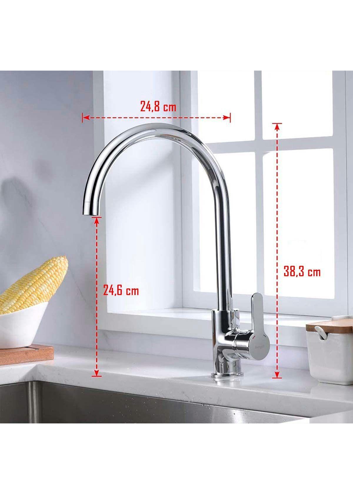 Llave Grifería Lavaplatos Cuello Cisne Plateado Monomando Tap 25-4
