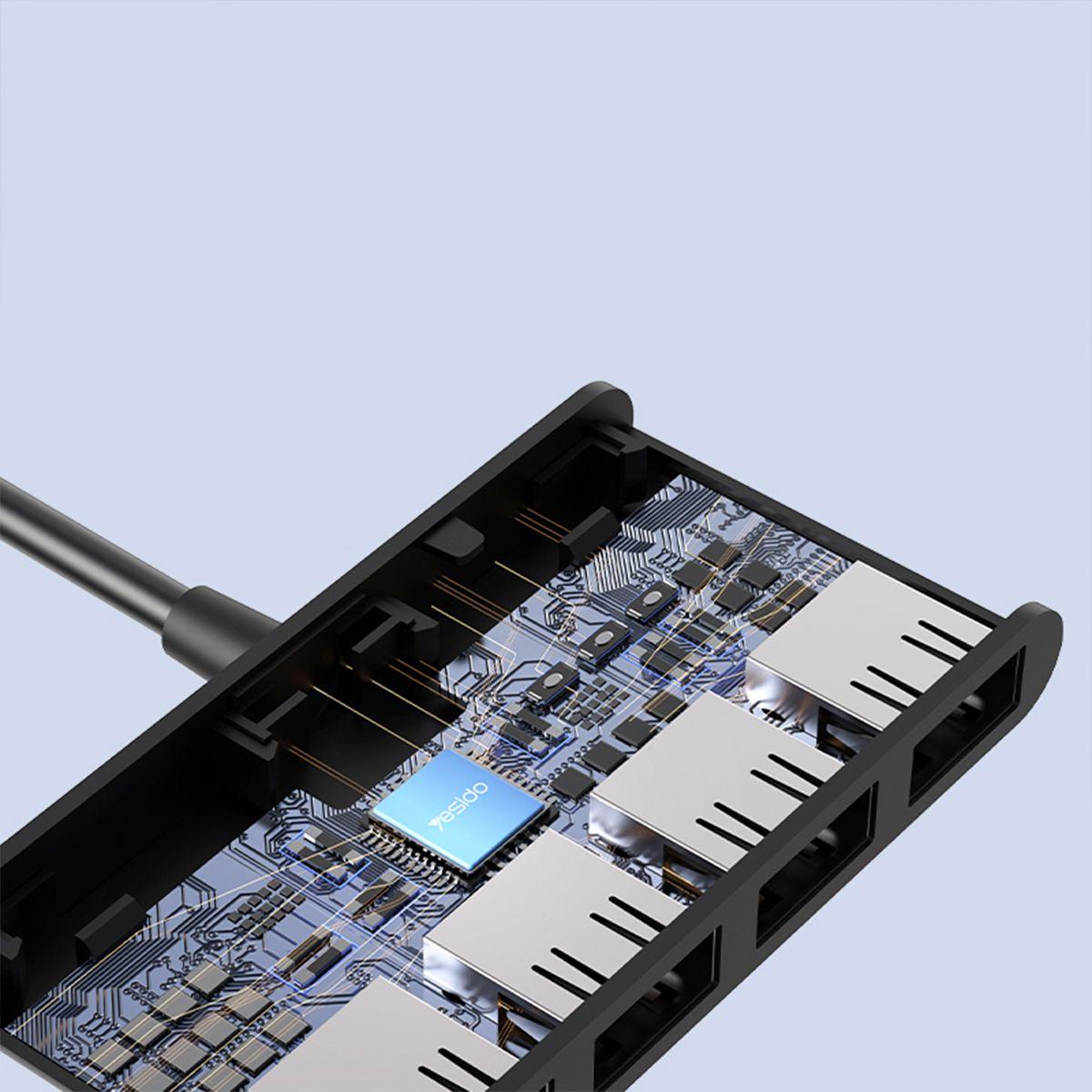 Adaptador Hub Yesido Hb13 4 En 1 De Tipo-c A Usb-3