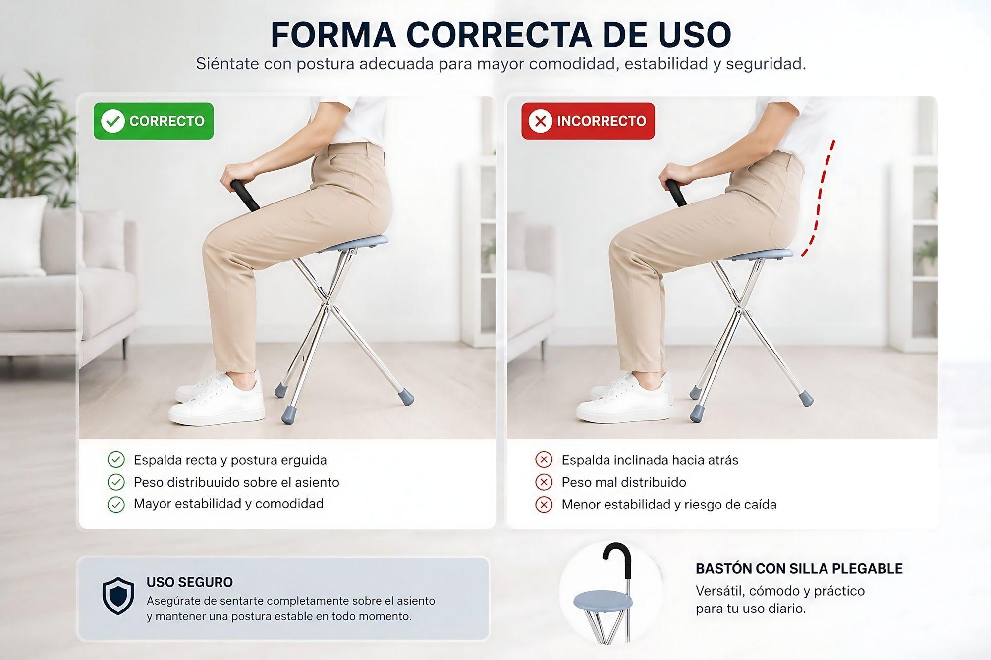 Bastón Con Asiento Plegable Aluminio Alta Calidad Premium-5