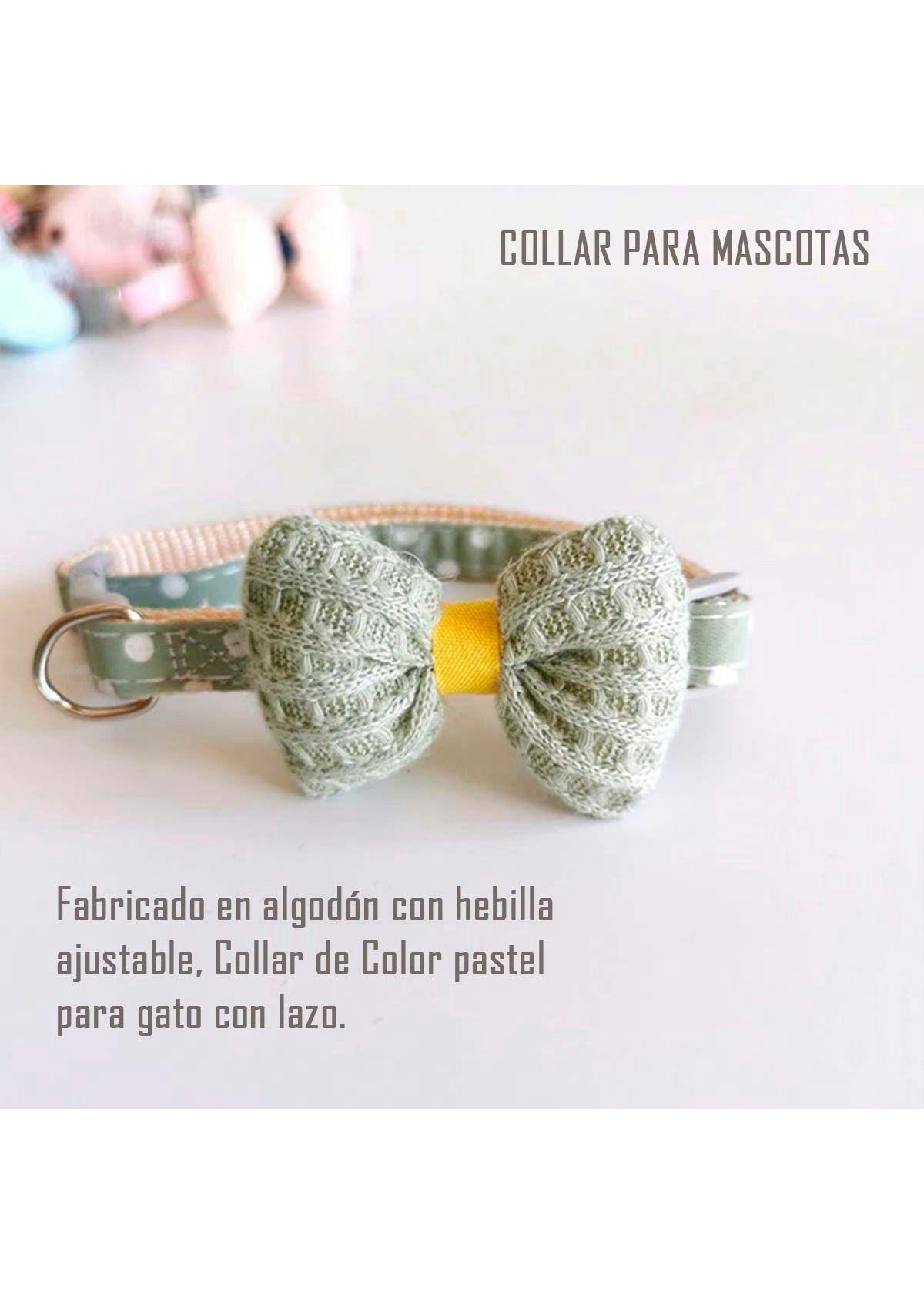 Collar Algodon Lazo Para Mascotas Pequeñas Gato Perro Verde-2