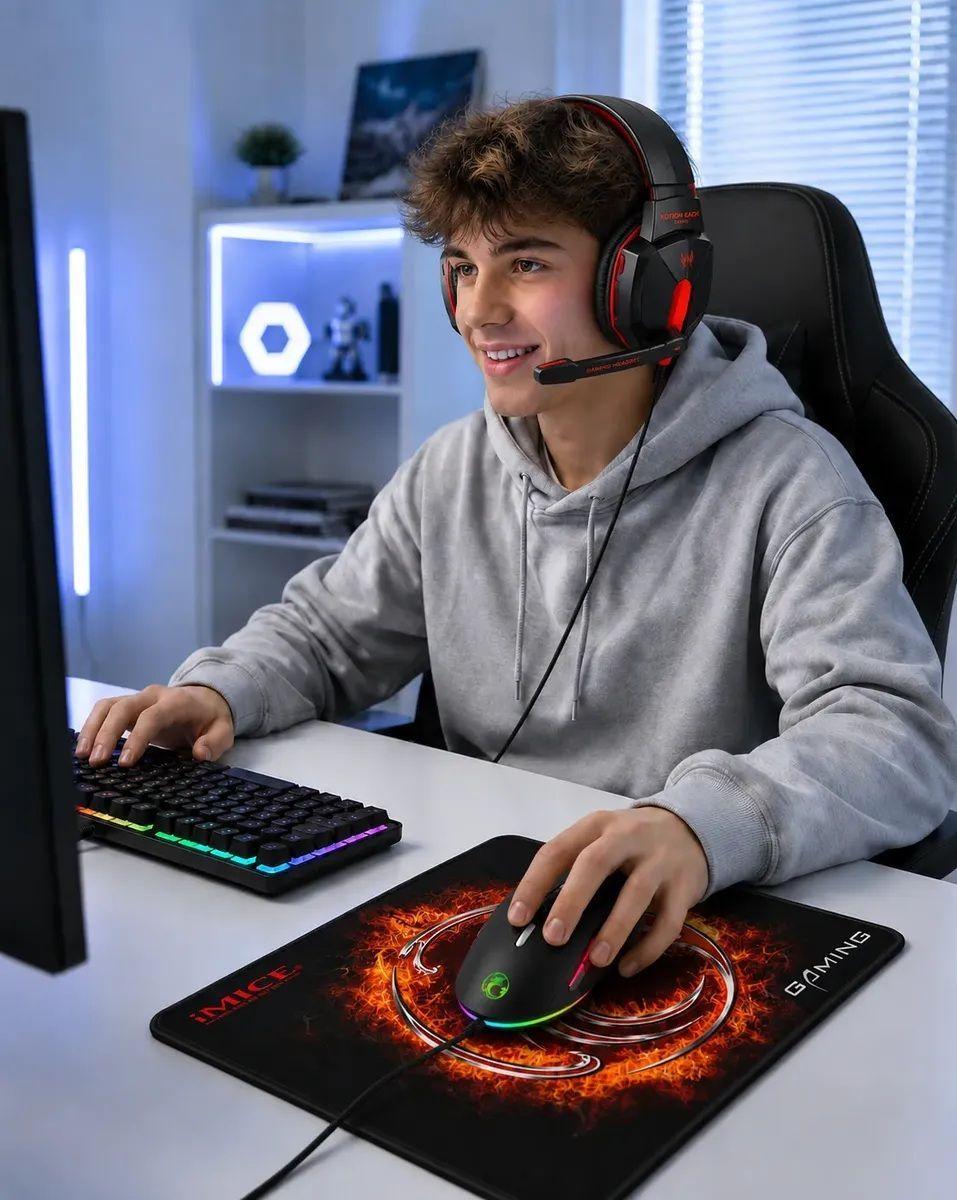 Kit Gamer Imice 4 En 1 Gk-470 Teclado Mouse Audífonos Y Pad Negro-Rojo-1