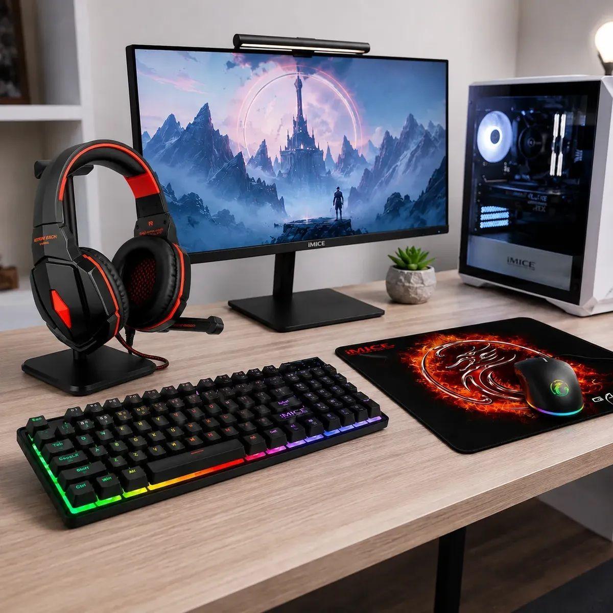 Kit Gamer Imice 4 En 1 Gk-470 Teclado Mouse Audífonos Y Pad Negro-Rojo-2