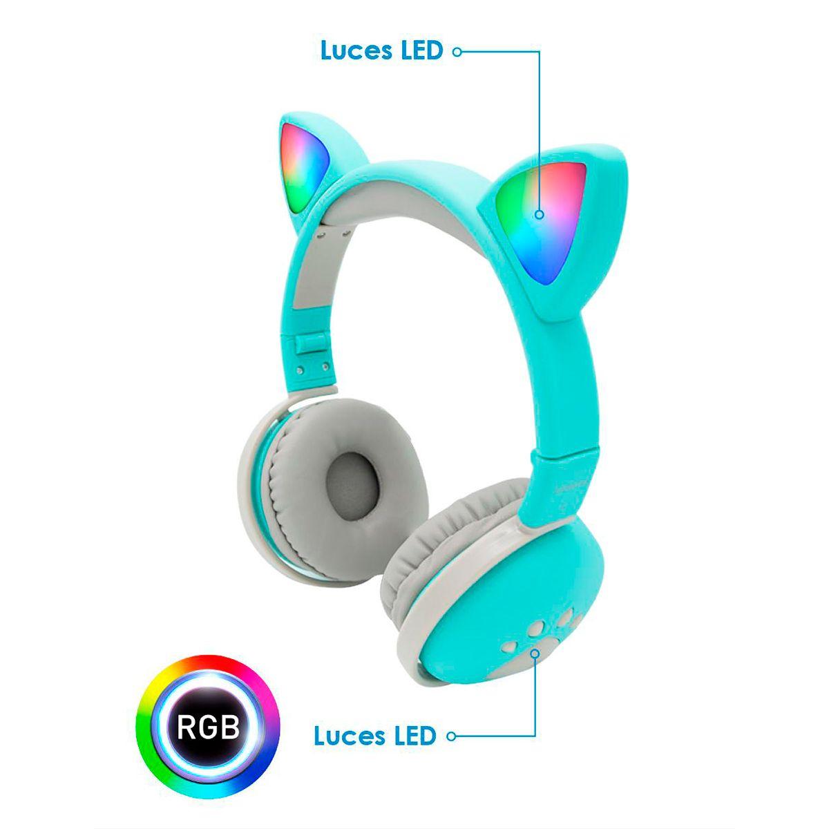 Audifonos Bluetooth Inalámbrico Niños Verde Led Gato-2