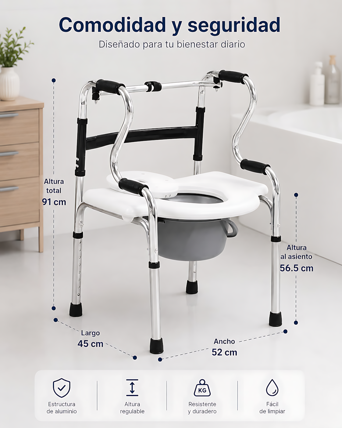 Baño Inodoro Andador  Portátil  Multifuncional 5 En 1-2