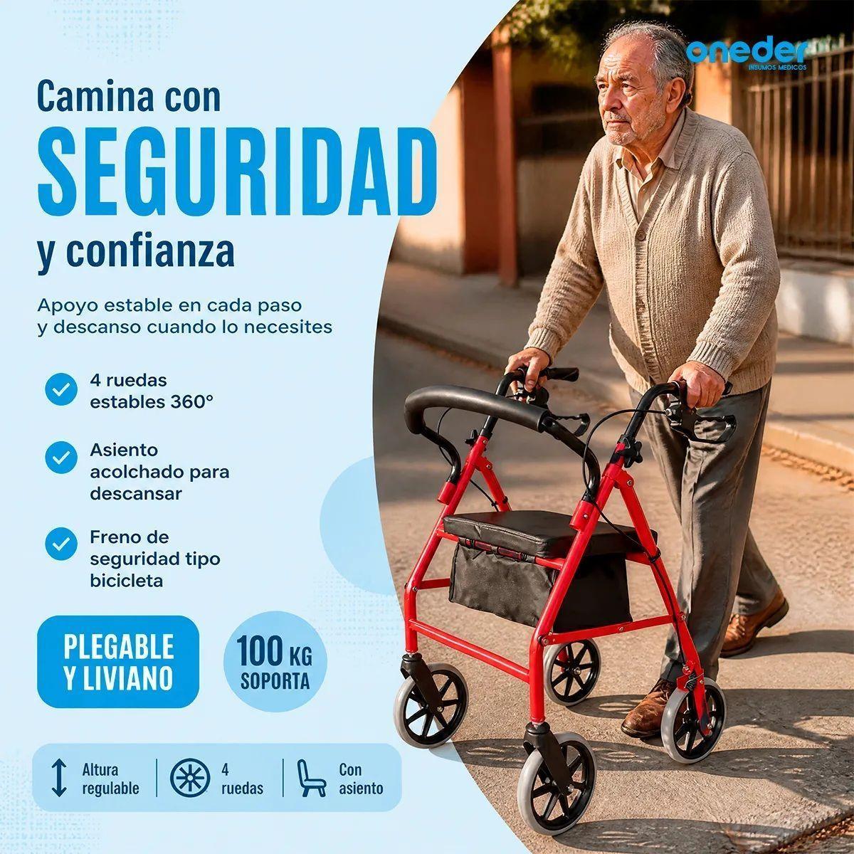 Andador Burrito Ortopedico 4 Ruedas Con Asiento Y Bolso 3004D-3