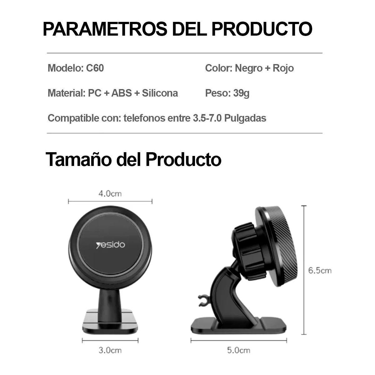 Soporte Holder Porta Celular Magnetico Marca Yesido C60-6