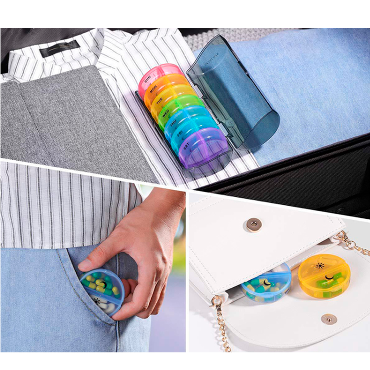 Pastillero Semanal Organizador Portátil Redondo - 2 Tomas Negro-2