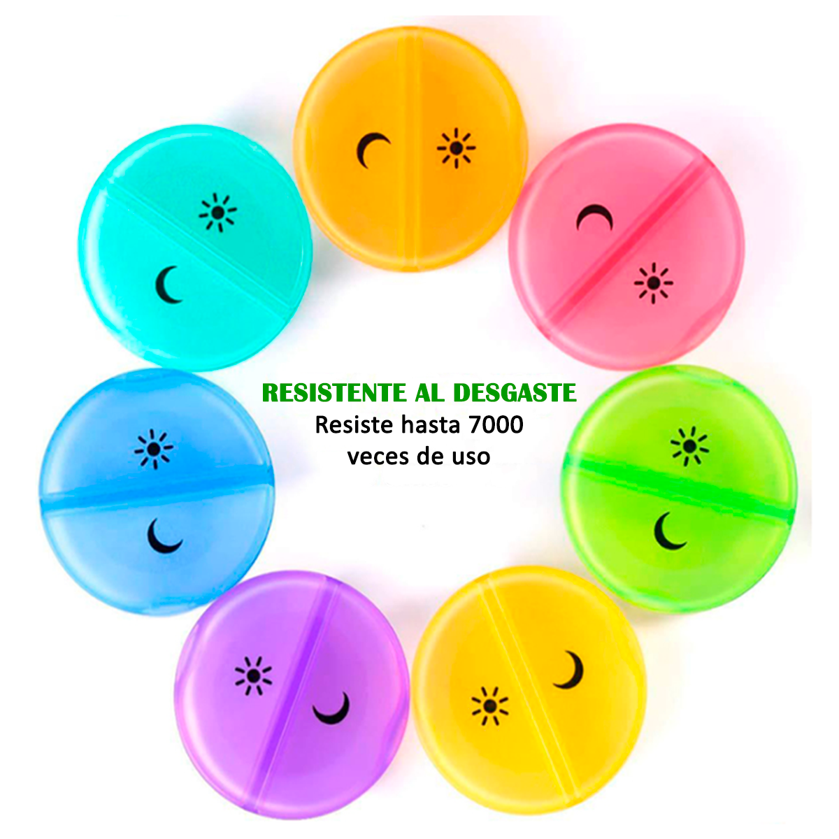 Pastillero Semanal Organizador Portátil Redondo - 2 Tomas Negro-3