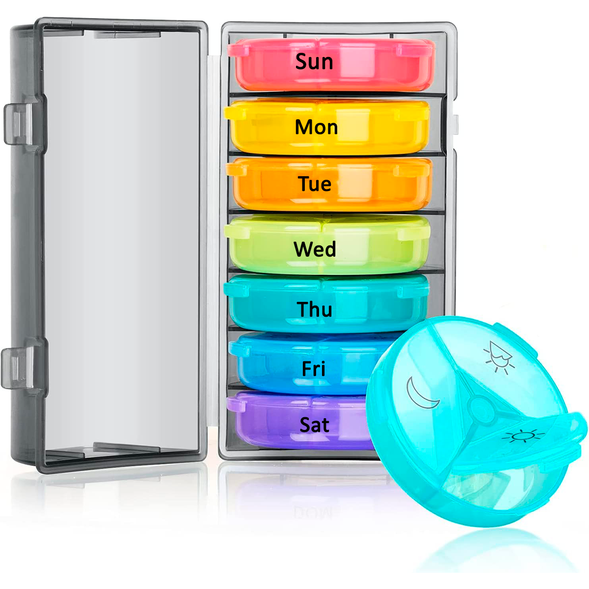 Pastillero Semanal Organizador Portátil Redondo - 2 Tomas Negro-4