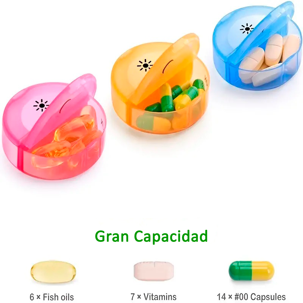 Pastillero Semanal Organizador Portátil Redondo - 2 Tomas Negro-5