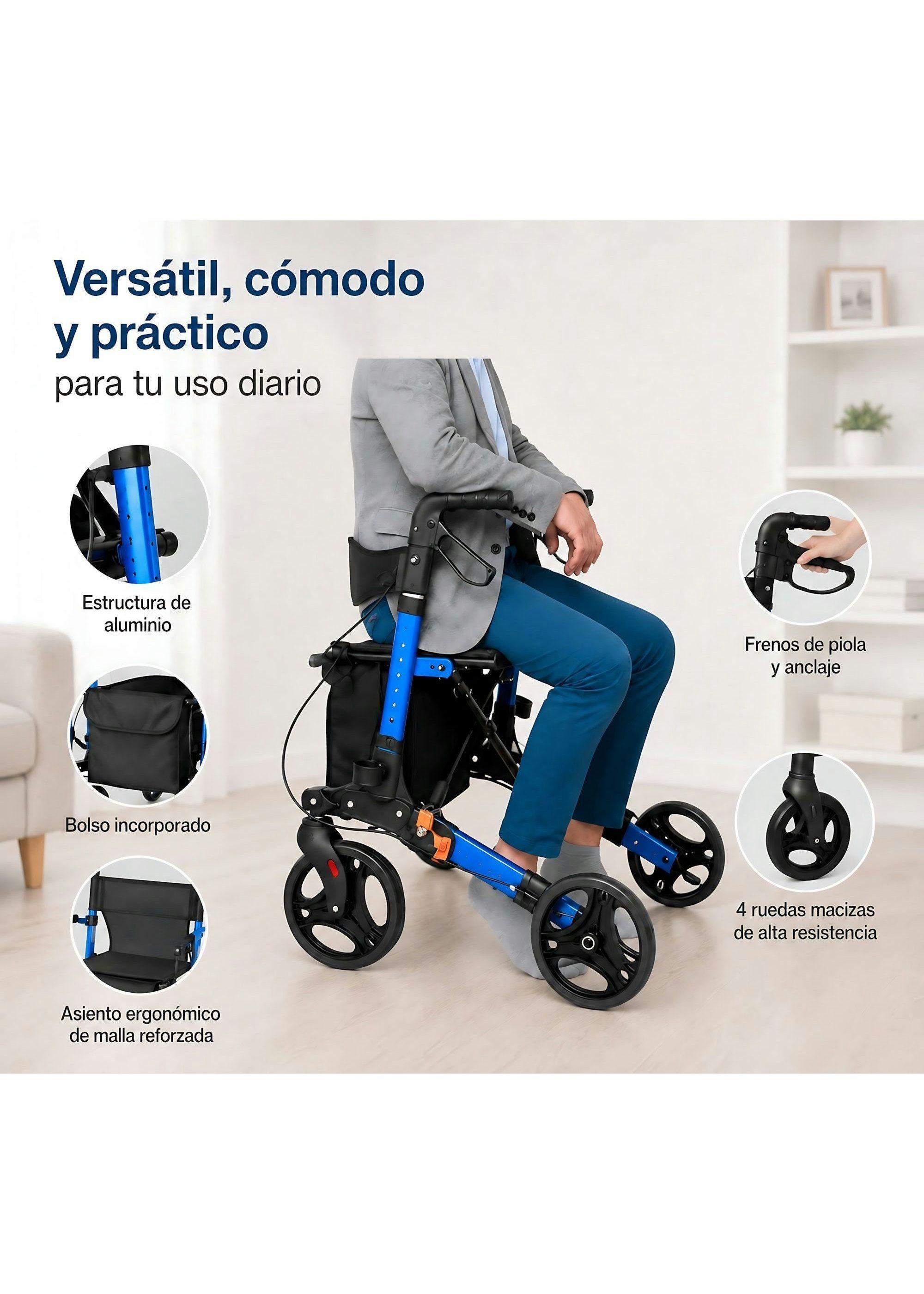 Andador Burrito Ortopedico Plegable Adulto 4 Ruedas Asiento-5