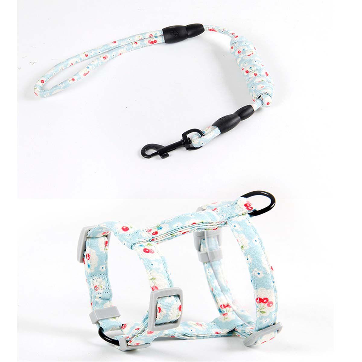 Arnes Ajustable Correa Mascotas Perros Gatos flores Celeste-2