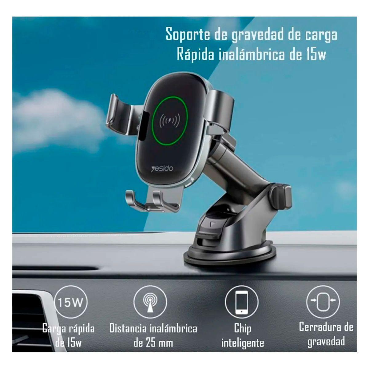 Soporte Para Celular Auto Cargador 15 W Wireless Yesido C123-4