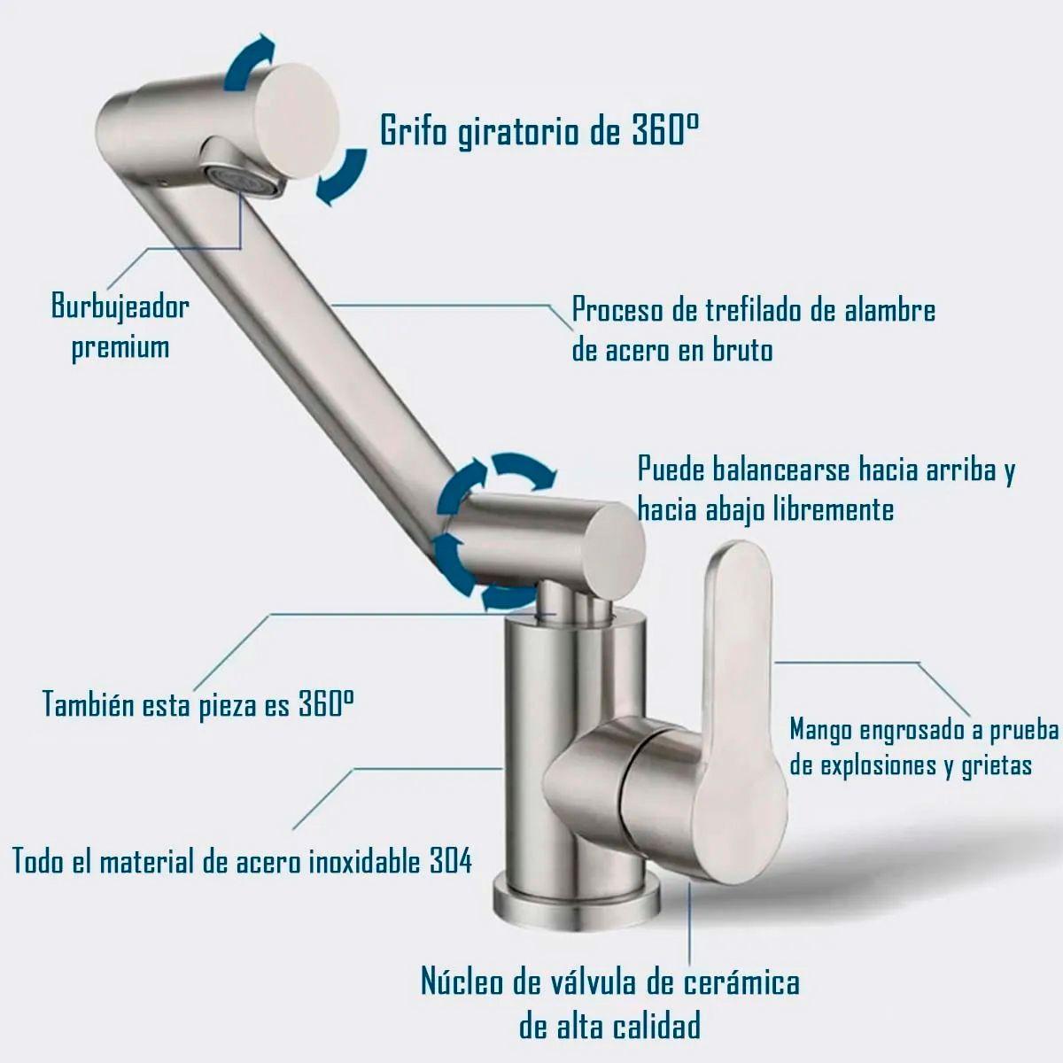 Llave Grifería Lavamanos Monomando Cuellos Giratorios Plateado Tap19-2