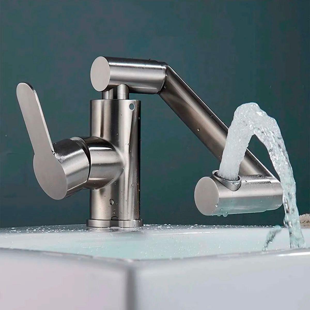 Llave Grifería Lavamanos Monomando Cuellos Giratorios Plateado Tap19-3