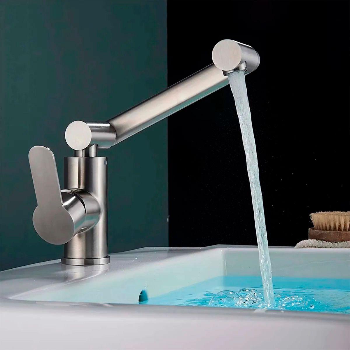 Llave Grifería Lavamanos Monomando Cuellos Giratorios Plateado Tap19-4