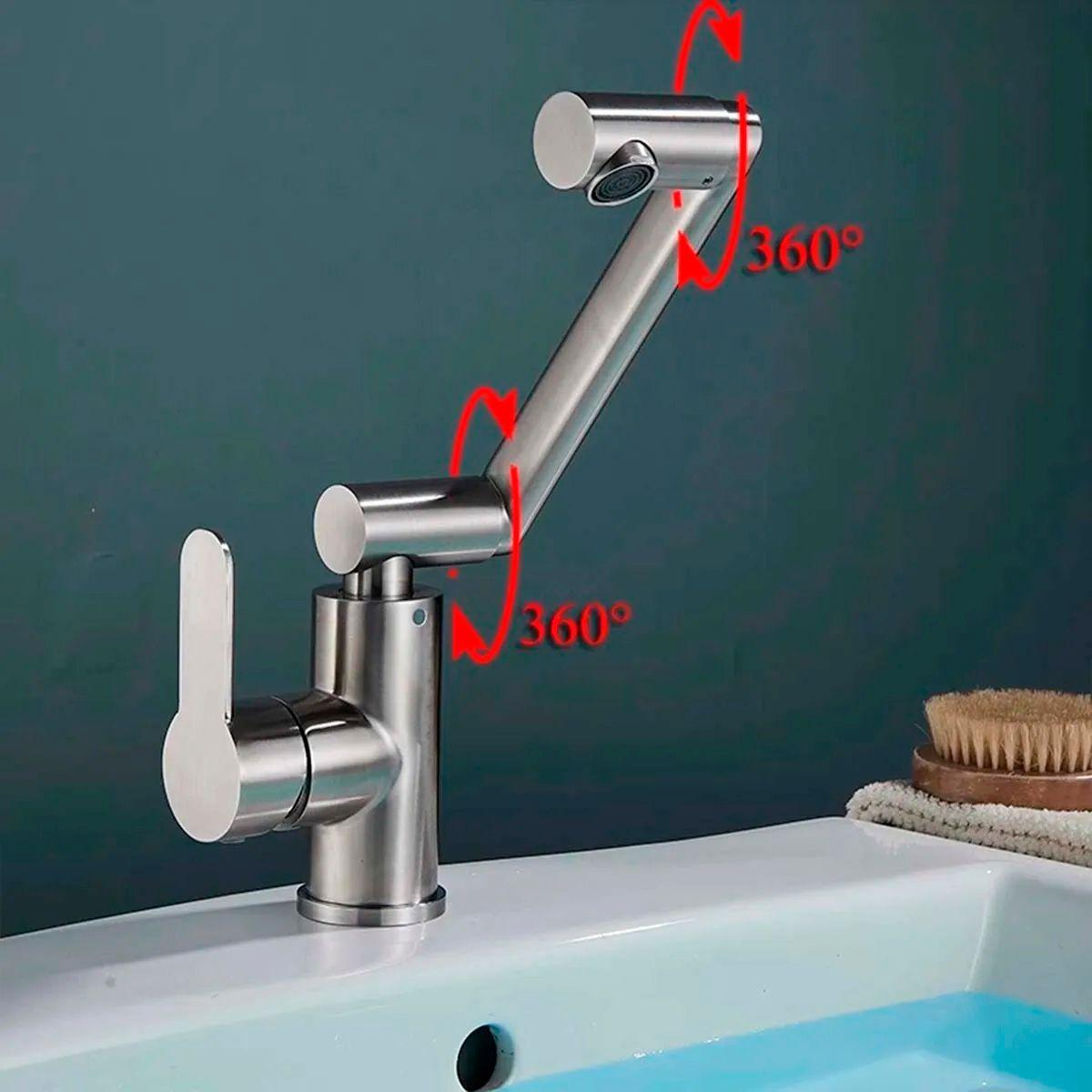 Llave Grifería Lavamanos Monomando Cuellos Giratorios Plateado Tap19-5