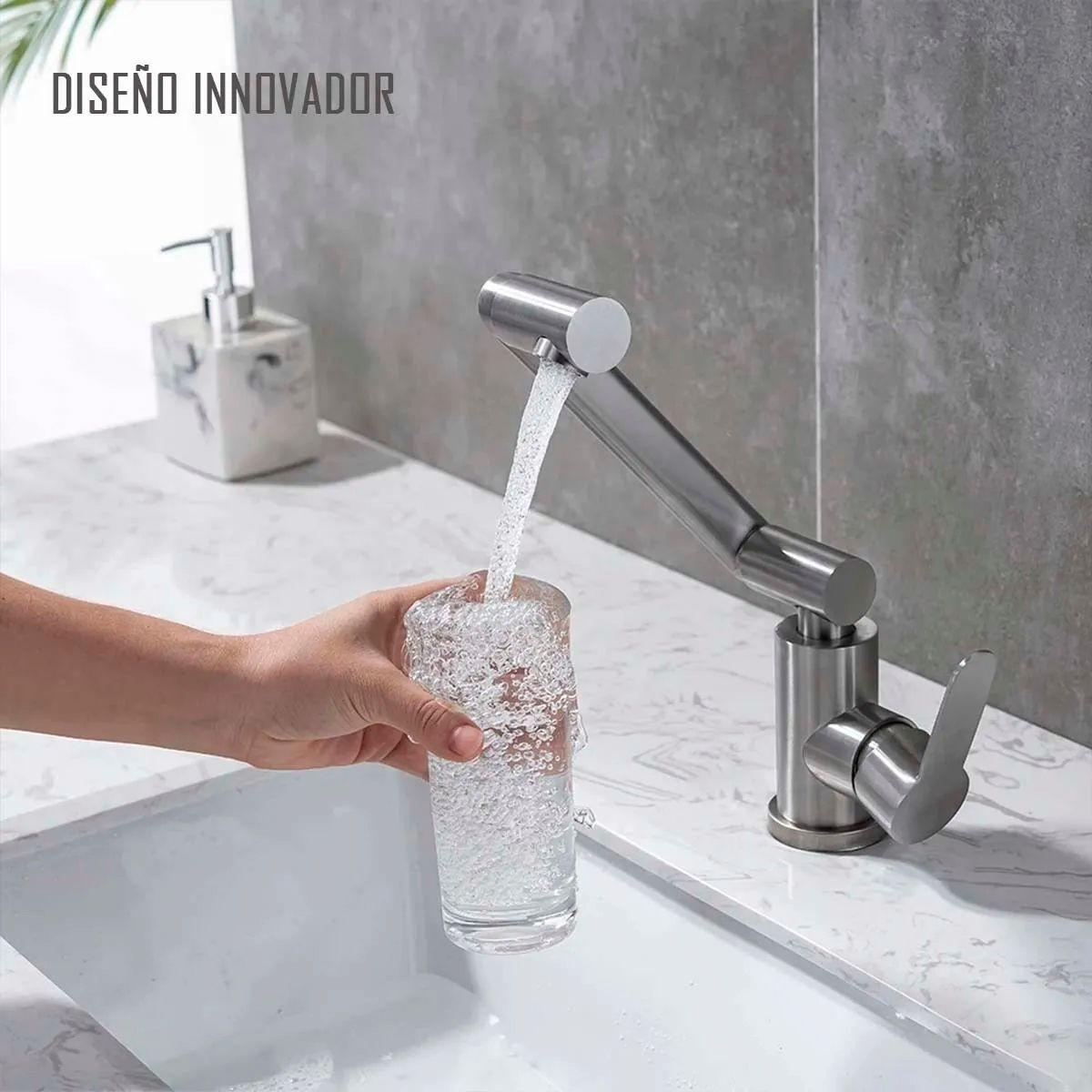 Llave Grifería Lavamanos Monomando Cuellos Giratorios Plateado Tap19-6