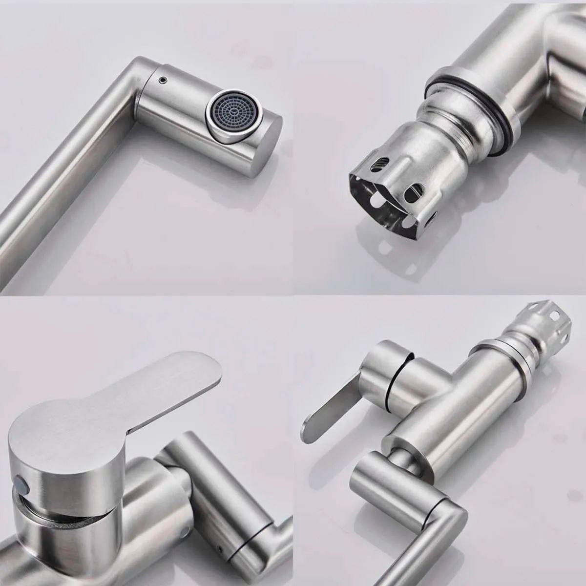 Llave Grifería Lavamanos Monomando Cuellos Giratorios Plateado Tap19-7