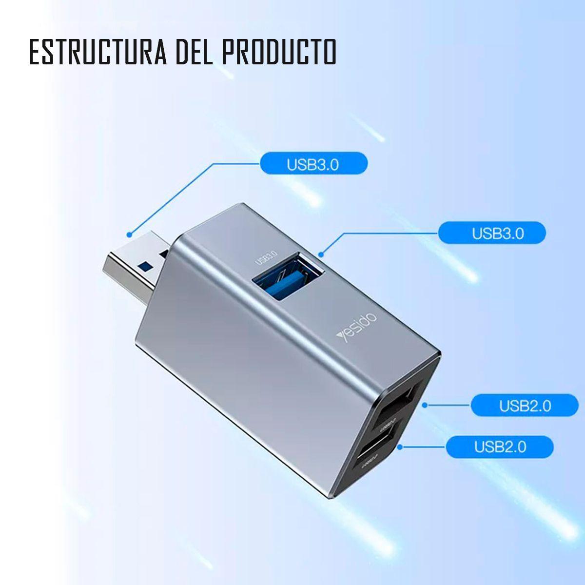 Adaptador Hub Yesido Hb14 3 En 1 De Usb A Usb-2