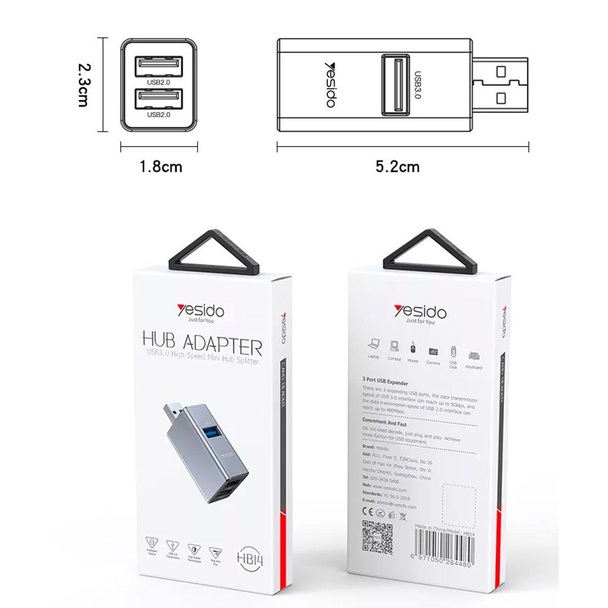 Adaptador Hub Yesido Hb14 3 En 1 De Usb A Usb-6