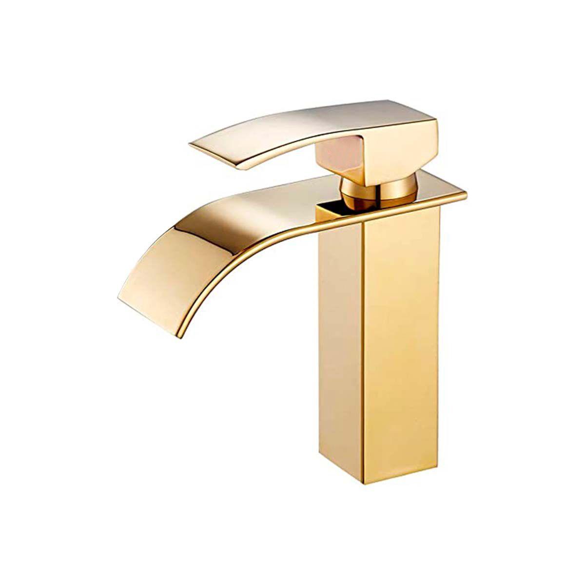 Llave Griferia Lavamanos Monomando Diseño Cascada Dorado Tap27-0