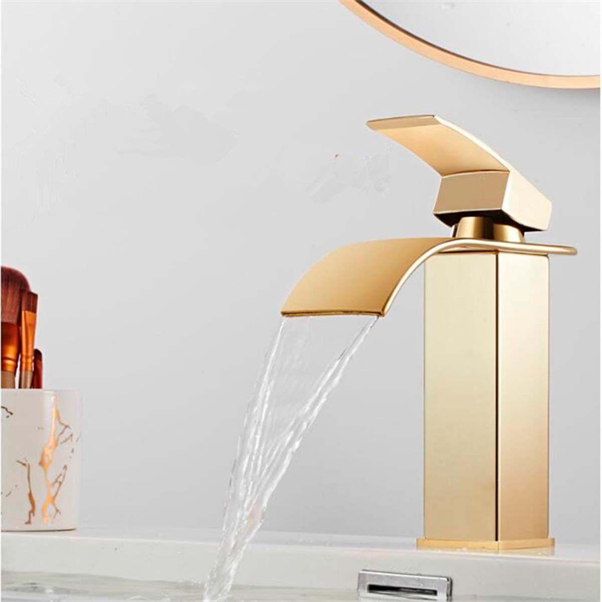 Llave Griferia Lavamanos Monomando Diseño Cascada Dorado Tap27-1