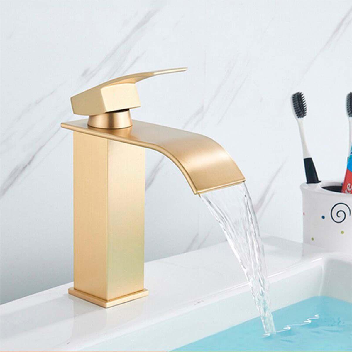 Llave Griferia Lavamanos Monomando Diseño Cascada Dorado Tap27-2