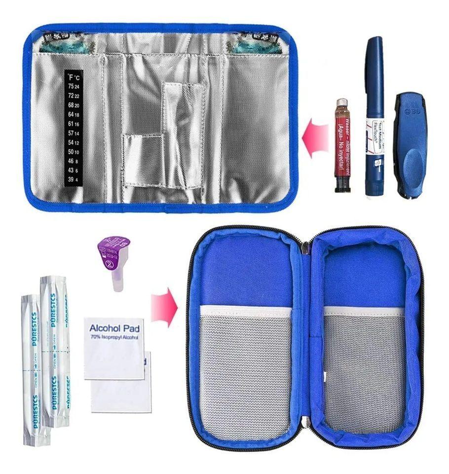Bolso Estuche Porta Insulina Refrigerante Portatil De Viaje Tela Azul-2