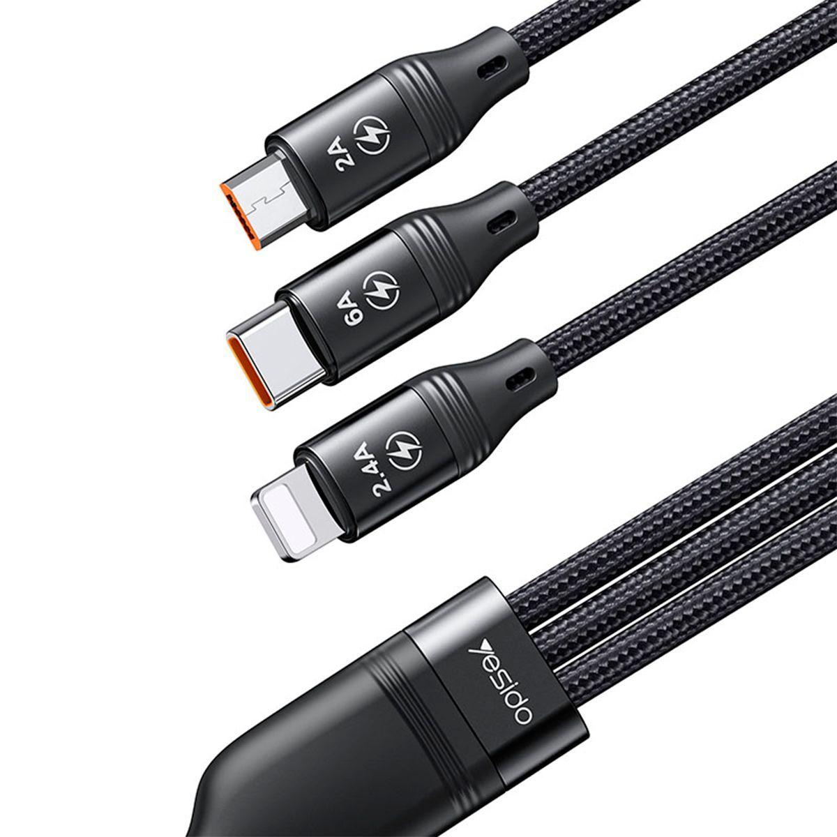 Cable Cargador 3 En 1 Fast 5a Lightning/micro/tipo-c Ca-73-0