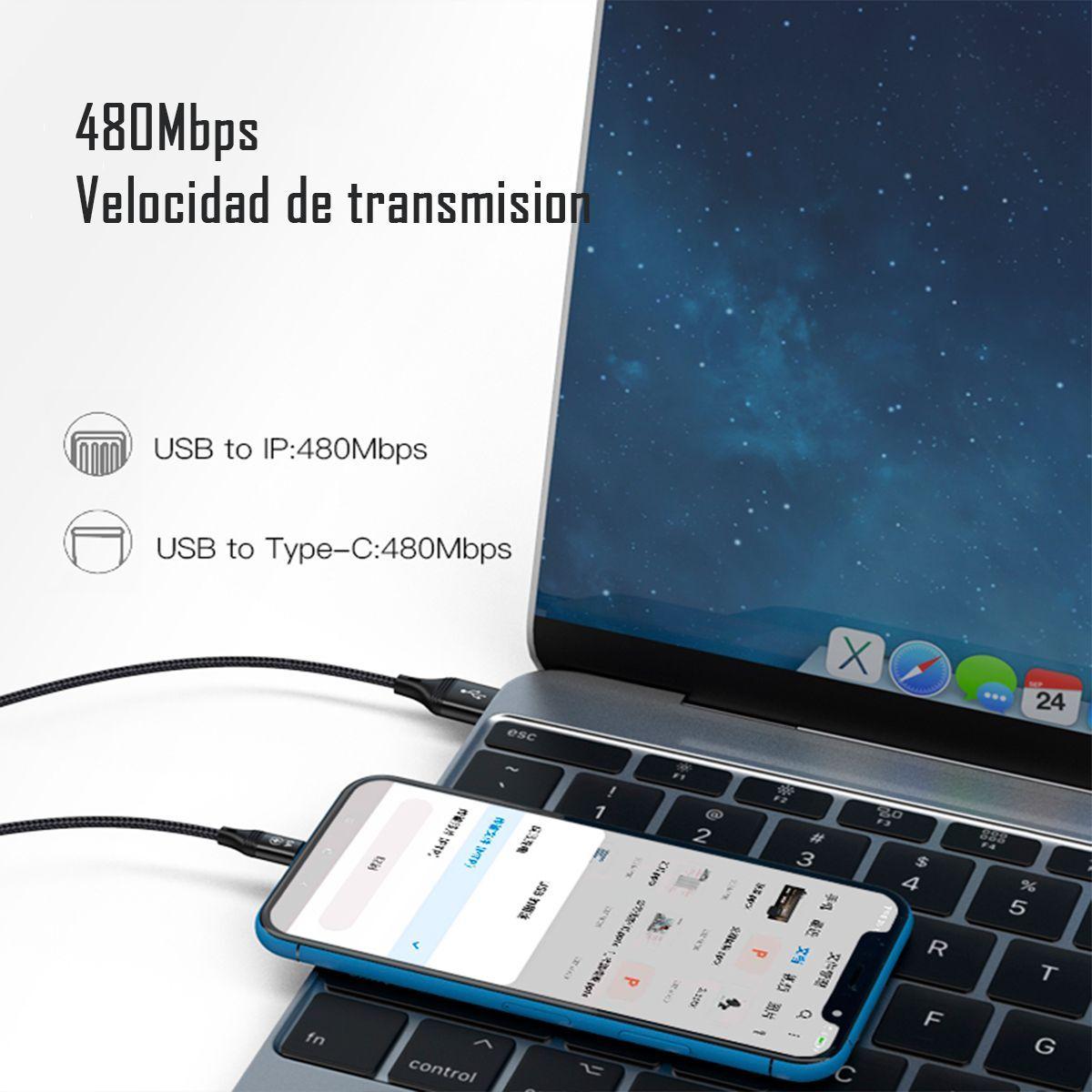 Cable Cargador 3 En 1 Fast 5a Lightning/micro/tipo-c Ca-73-1