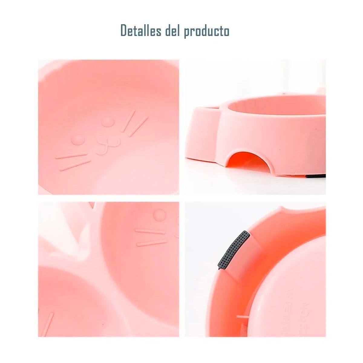 Plato De Comida Doble Para Mascotas Con Forma De Gato Rosado-3