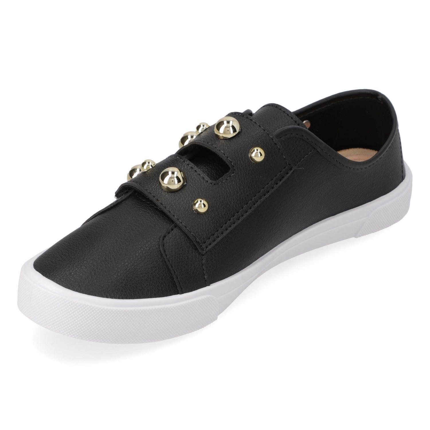 Zapatillas Casuales Negras Con Tachas Doradas Moleca-2