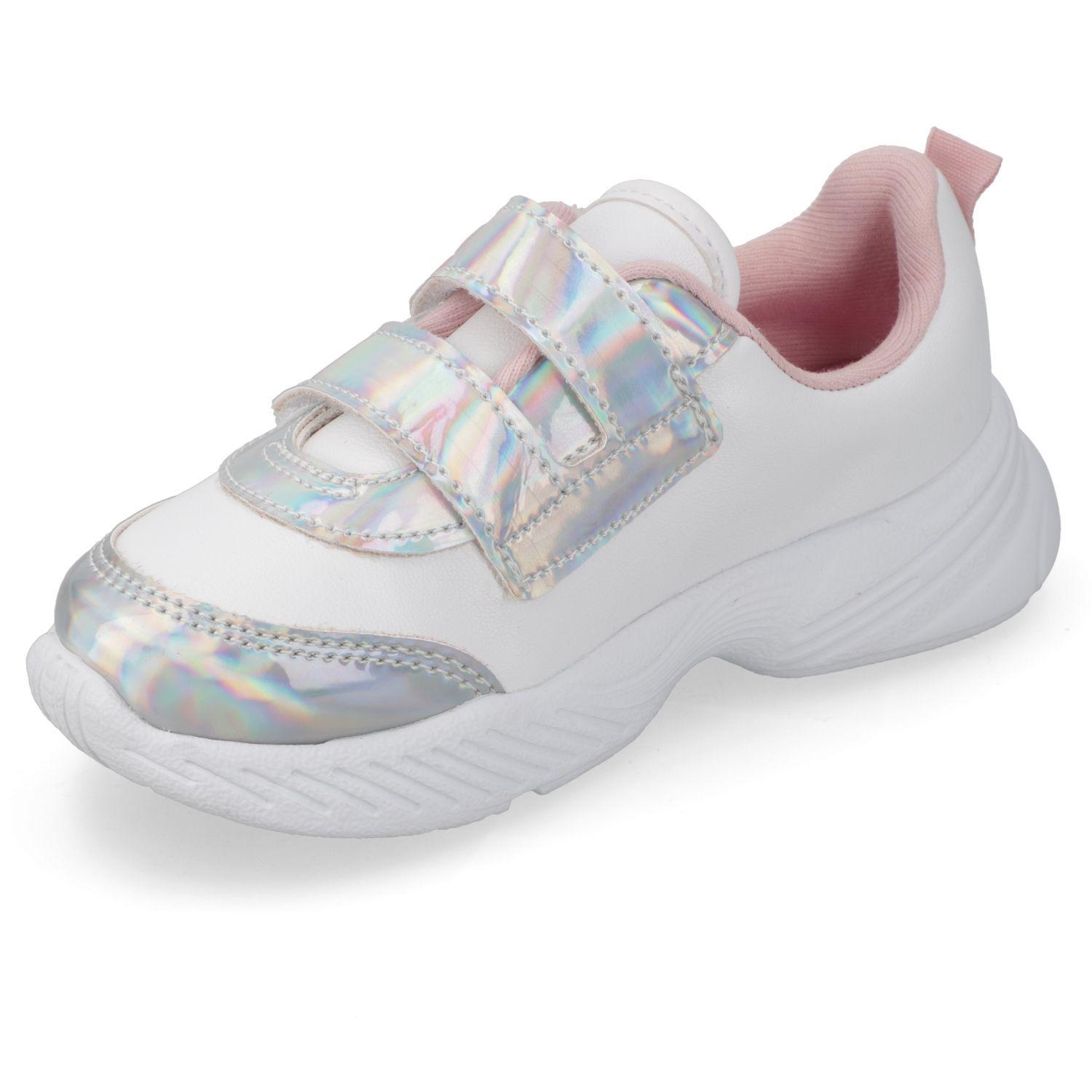 Zapatilla Blanca Niña con Cierre de Velcro Efecto Tornasol-2
