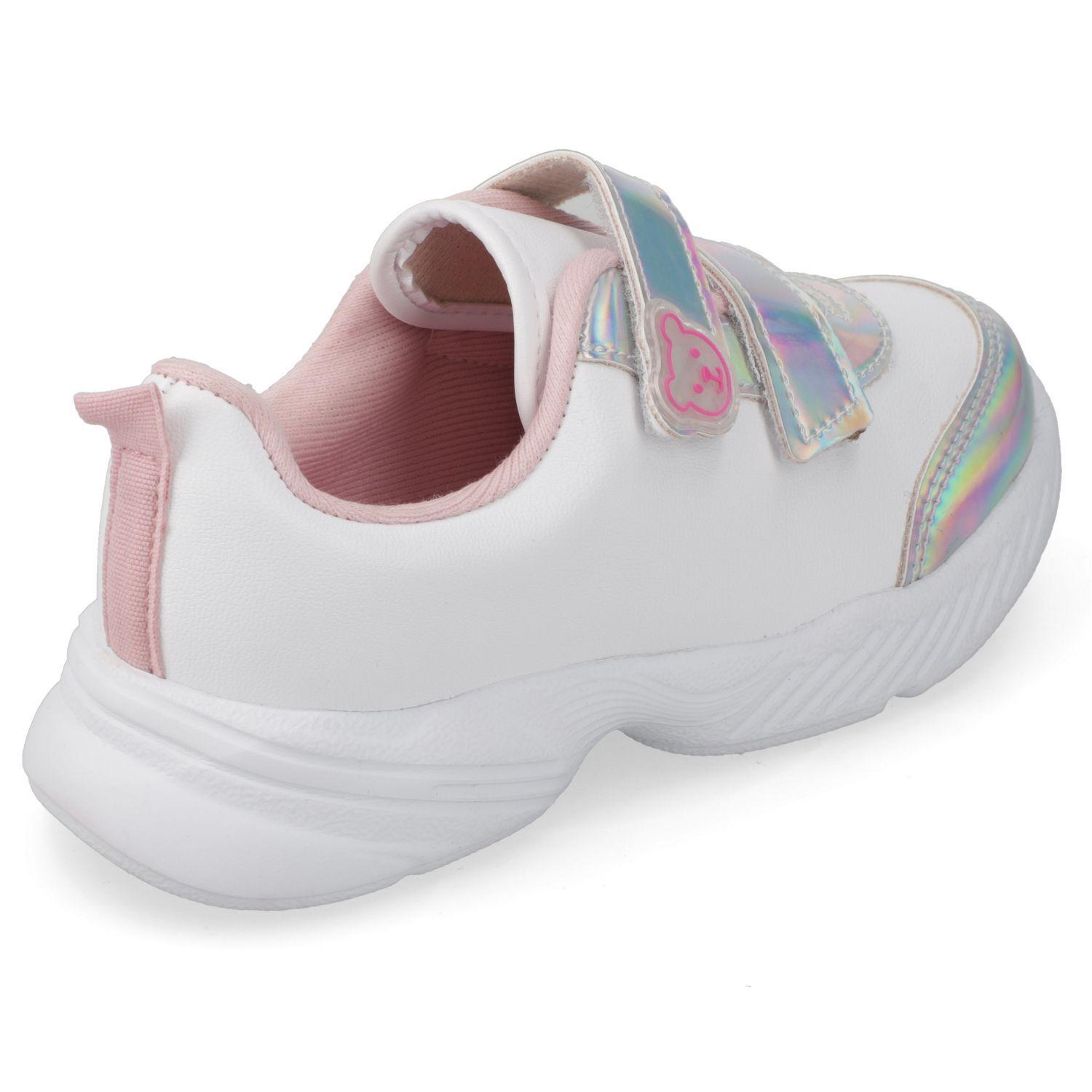 Zapatilla Blanca Niña con Cierre de Velcro Efecto Tornasol-4
