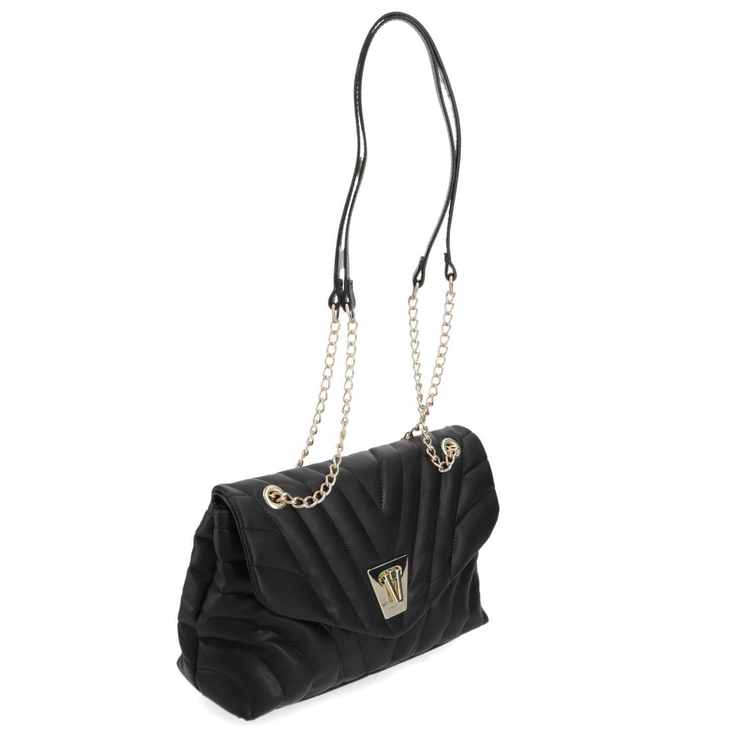 Cartera Bandolera Acolchada Negra Vizzano con Cadena-2